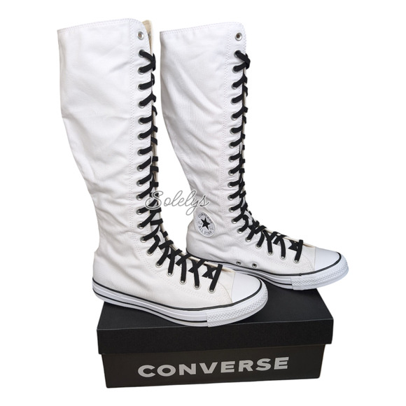Converse CTAS XXHI Womens 10.5 White Black Canvas Knee High Sneaker Boot NEW - Picture 1 of 12